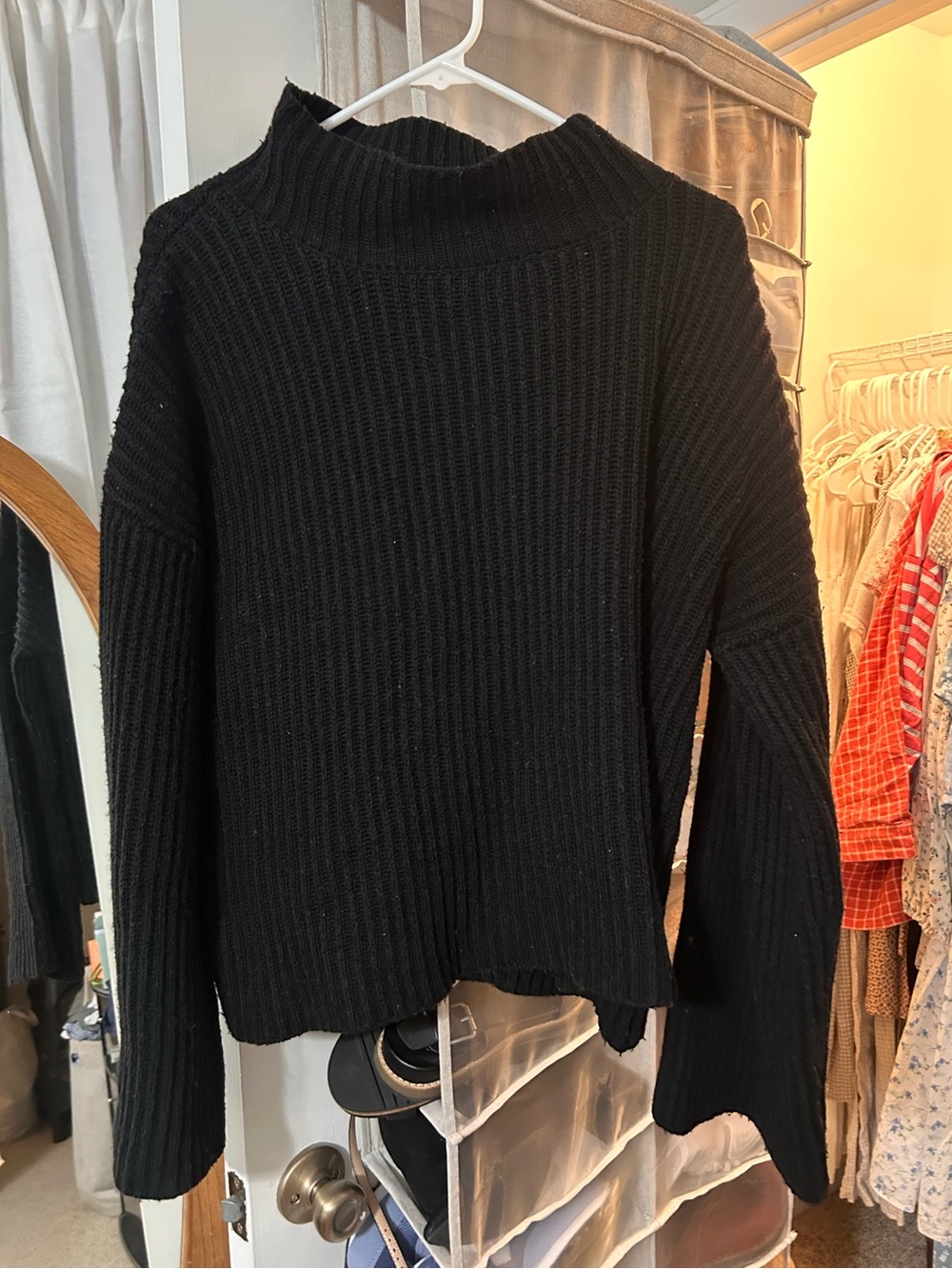 Sweet Baby Jamie Black Ribbed Mock Neck Flare Sleeve Sweater